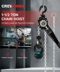 Lever Chain Hoist One And One Half Ton Capacity 3300 Lb Manual Chain Hoist With Ten Ft Lift G80 Galvanized Chain and worker