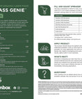 Grass Genie 10-0-6 Organic Spring Lawn Fertilizer, 16 Lb Bag product label detailing usage instructions and spreader settings.