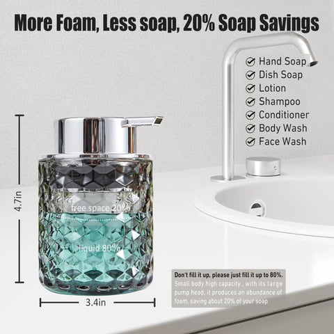Foaming Hand Soap Dispenser With Diamond Pattern Clear Glass Refillable Foam Pump Bottle For Hand Soap Dish Soap Body Wash Shampoo Facial Cleanser And Baby Wash Must Have Everyday Essential Go To For Bathroom Kitchen And Commercial Use