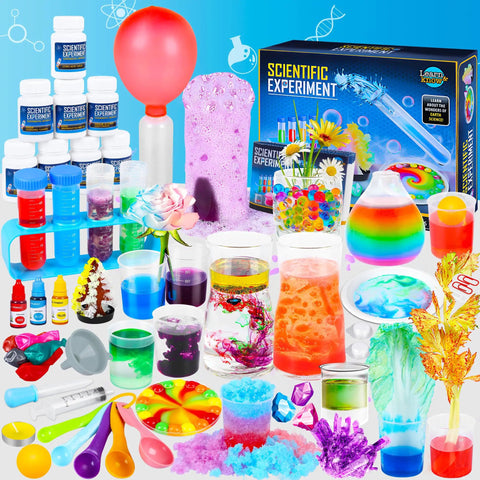 Hands On Science Lab Kit For Kids With 80 Experiments And Scientist Costume Role Play STEM Educational Tools contents displayed