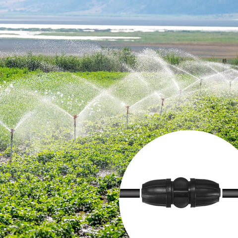 Drip Irrigation Barbed Locking Fittings Kit, 10-Pack 3/8 Inch Tubing Connectors in use in a lush green garden