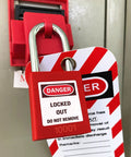 Pro Grade Lockout Tagout Kit For Industrial Electrical Safety With 42 Piece Set Including padlock and tag on equipment