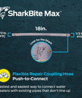 Max 1/2 Inch By 1/2 Inch By 18 Inch Braided Flexible Repair Coupling Hose With Push To Connect Brass Plumbing Fitting displayed