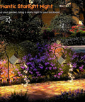 Solar Garden LED Light Watering Can Fairy Lights illuminate a colorful garden pathway with twinkling lights and a whimsical vibe at night