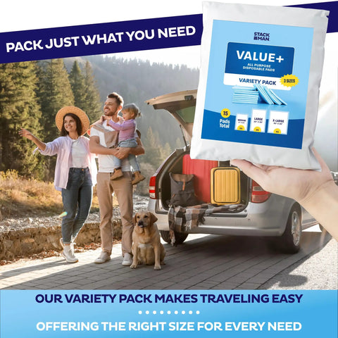Ultra Absorbent Disposable Adult Underpads Variety Pack Featuring Quilted Top Sheet for travel convenience with family outdoors.