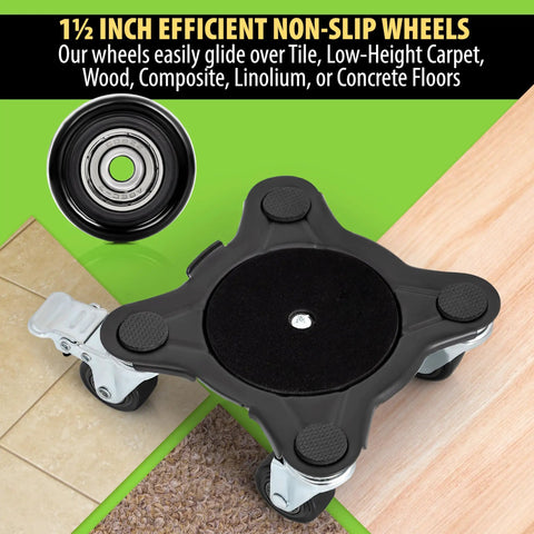 Heavy Duty Furniture Movers With Wheels Set Of 4 Easy Sliders Dollies Lifter Tool, black dolly on various floor types.