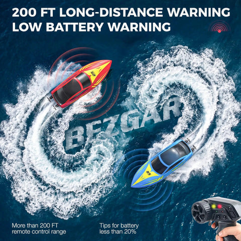 Two Pack 10 Inch RC Boats With LED Lighting Effects, 120 Minute Run Time, 15 KPH Speed, Ideal For Pool Or Lake Fun, Red And Blue