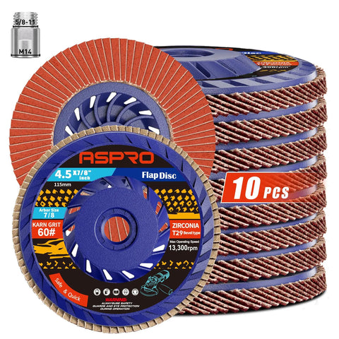 4.5 Inch Flap Discs For Angle Grinder 60 Grit T29 High Density Zirconia Grinding Wheel And Sanding Disc 10 Pack