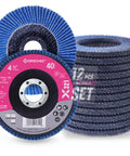 Front view: Boncho 12-pack flap discs, 4.5 in, 40 grit Type 27 zirconia, 7/8 in arbor for angle grinder