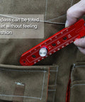 Tough As Nails Aluminum Woodworking Compass Scriber Smooth Operator being held above a pocket in a brown work apron.
