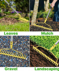 Heavy Duty Bow Rake For Leaves And Lawn Care, 6 Ft Metal Rake With 17 Tines And Stainless Steel Handle, Weatherproof Yard Leveling