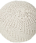 Top view of Indoor Outdoor Fabric Weave Pouf In Ivory Cozy Round Handmade Accent Stool For Living Room Or Patio Modern Design