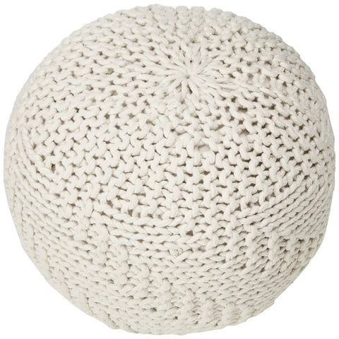 Top view of Indoor Outdoor Fabric Weave Pouf In Ivory Cozy Round Handmade Accent Stool For Living Room Or Patio Modern Design