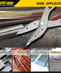 Lightweight Aluminum Tin Snips With Replaceable Blades cutting metal sheet for HVAC and vinyl siding projects.