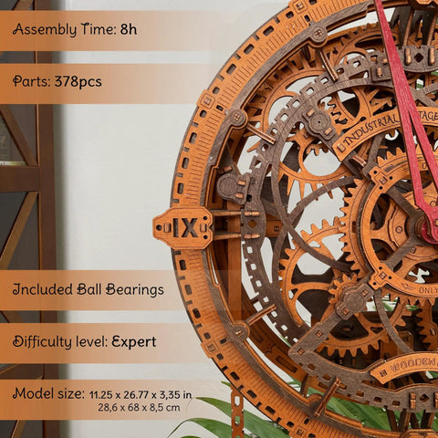 Close-up of Steampunk 3D Puzzle Clock Kit For Adults With 378 Pieces Including 43 Spare Parts DIY Mechanical Wall Clock Build Vintage Decor Gift.