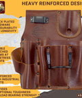 Right Handed Ambassador Series Drywall Pouch Chestnut Brown Top Grain Leather Pro Grade With One Hammer Holder