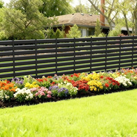 Customizable Outdoor Privacy Fence Screen Panels For Air Conditioners, Trash Cans, And Pool Equipment Enclosures, No Dig Backyard Fencing, Black