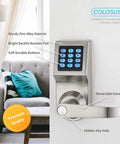 Smart Door Lock With Keyless Entry, PIN Pad, RFID Card Access, Remote Control, And Physical Key Backup, silver finish
