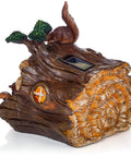 Tree Trunk Fairy House Solar Light For Outdoor Decor And Garden featuring squirrel and solar panel on top