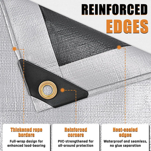 Reinforced corner and edge of Beefy 12x20 Ft Waterproof Tarp 16 Mil Heavy Duty Poly Tarp With Brass Grommets, UV Blocking