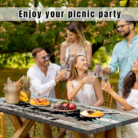 Outdoor Picnic Table Cover With Elastic Edges And Bench Covers, Waterproof Fitted Tablecloth In Teal Wood Texture, 72 By 30 Inches Rectangle, Ideal For RV Trips Camping Picnics And Travel.