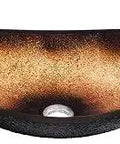 Rena Glass Vessel Bathroom Sink Set Chrome With Dope Black Copper Hand Painted Oval Slipper Vessel, Chrome Hardware, Pop-Up Drain