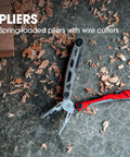 Locking Pocket Multi Tool 8 In 1 with Titanium Nitride Frame and spring-loaded pliers on wooden surface