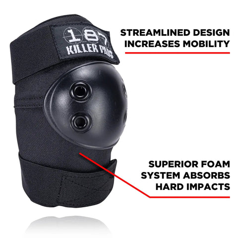 Black elbow pad from Six Pack Pad Set For Elbows Knees And Wrists Protective Gear For Skateboarding Roller Skating And Inline Skating