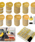 All In One 410 Piece 1 Inch Sanding Disc Kit With Hook And Loop Backing Pads For Drill Use Includes One Quarter Inch And One Eighth Inch Shanks Assorted Grit 40 To 800 Wet Dry Sandpaper Polishing Pads For Wood Metal Jewelry Resin displayed with attachments and case