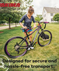 Woman adjusting bike with Two Pack Hitch Mounted Bike Rack Adapter With TubeTop Seat Post Mount on grass