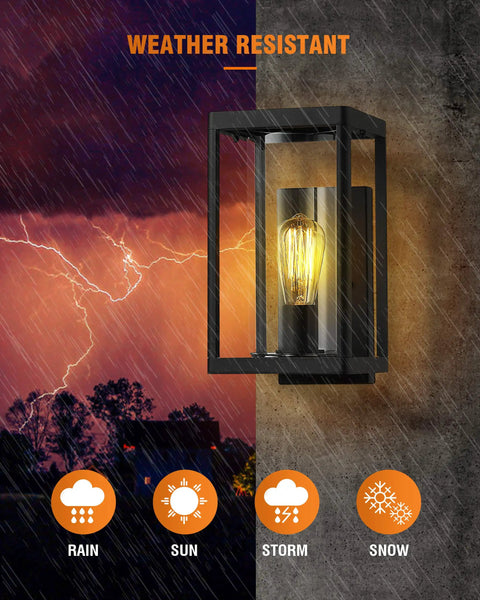 Dusk To Dawn Outdoor Wall Light 2 Pack Slick Modern Exterior Sconce Porch Lantern Black Cast Aluminum with Clear Cylinder Glass for Porch