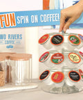 Flavored Keurig K Cup Compatible Coffee Pods Flavor Packed Variety Pack 40 Count Featuring Maple Chocolate Cinnamon Vanilla Hazelnut And Other Rich Flavors Included on display stand.