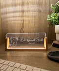 Custom Name And Title Desk Name Plate With LED Light Wood Holder For Dentist Doctor Hygienist Nurse Front Desk Sign Plaque