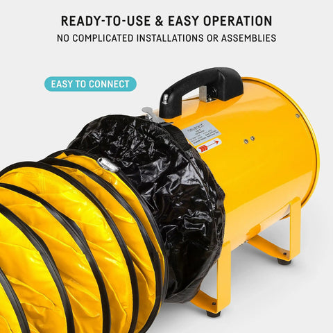 Beast 12-Inch Industrial Blower Fan with 2400 CFM, hose attached, ready-to-use kit, easy connection, dust-extracting vent for workshops