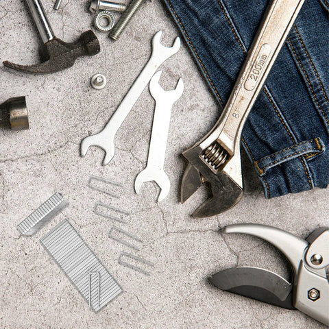 Top Shelf 80 Piece Trumpet Plantation Shutter Repair Kit With Solid Tilt Rod Staples For Window Louver Fix Hassle Free Snap On Install Silver Finish Quality Metal Hardware For Home Touch Ups tools displayed on concrete.