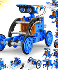 Blue and orange Solar Powered 13 In 1 Robot Kit For Kids 8 Plus in various configurations with solar energy module.