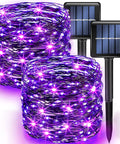 Two Pack 80Ft Solar Powered Fairy Lights With 240 LEDs Copper Wire, 8 Modes Waterproof Outdoor String Lights For Yard Patio Party Christmas Purple Glow
