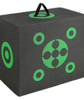 All-Side 16x18 Archery Target Block for Outdoor Practice, Portable Bow Target, high-visibility green, with carry handle.