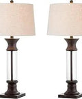 Bronze And Clear Glass Table Lamp Set Of 2 For Living Room Rustic Farmhouse Nightstand Lamps With Gray Linen Drum Shade Energy Saving LED Bulbs Included ETL Listed For Safety Built To Last And Give Your Space A Cozy Lit Vibe.