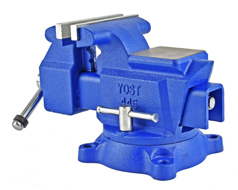 Beefy 6 Inch Combination Vise For Pipe And Bench Work With Swivel Base Cast Iron Frame And Steel U Channel Replaceable Serrated Jaws Big Anvil Surface Built Tough And Ready, blue vise