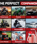 No Fuss Smart Siphon Pump 3 8 Gpm Electric Fuel Transfer with various vehicles like motorcycle, tractor, and lawn mower.