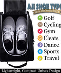 Golf Shoe Bag With Zippered Carrier And Ventilation External Pocket For Socks Tees And Accessories Easy Trunk Storage Durable Lightweight Golf Gear Organizer for all shoe types including up to US size 14. Includes shoes inside for versatility.