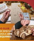Roadster VM-01 3D Wooden Puzzle Kit For Gearheads Realistic Moving Parts Handcrafted Mechanical Model Car Build Your Own Wooden Ride Fun Challenge For Adults And Teens, laser-cut wood parts