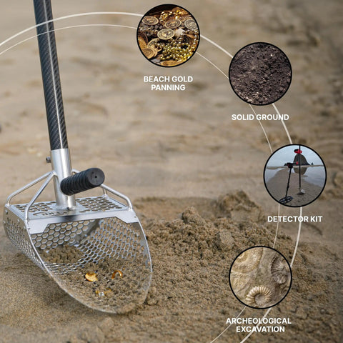 Beach Metal Detecting Sand Scoop In Stainless Steel With Carbon Fiber Handle For Underwater Treasure Hunting on sandy beach