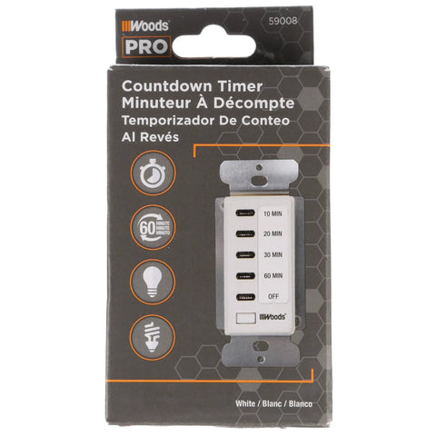 Front view of 60 Minute In Wall Countdown Timer With Auto Shut Off Energy Efficient Wall Mounted Digital Timer For Lights Fans And Heaters