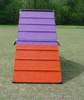 Five Foot Dog Agility A Frame With Rubber Surface On Aluminum Support Panels In Purple And Orange for training on grass