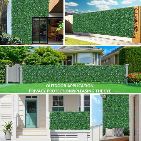 Dense Boxwood Roll Panels With Flowers DIY Friendly No Assembly Needed 48x120 Inches UV Resistant Faux Ivy Privacy Fence