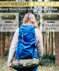 Person with green packed Camping Hammock With Mosquito Net Tent Like Portable Outdoor Hammock For One To Two People on a backpack