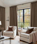 Room with Dual Layer Blackout Curtains 102 Inch Length Two Panels Pinch Pleated For Sliding Glass Doors Flax Linen Texture