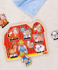 Farm Animals Jumbo Knob Puzzle For Toddlers Wooden Peg Puzzle For Early Learning Shape Recognition Cow Pig Horse Scene